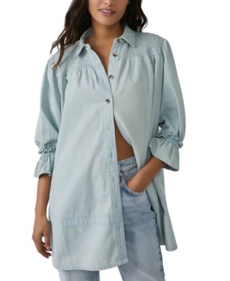 Free People - Women's Vanessa Button-Front Cotton Denim Tunic Top
