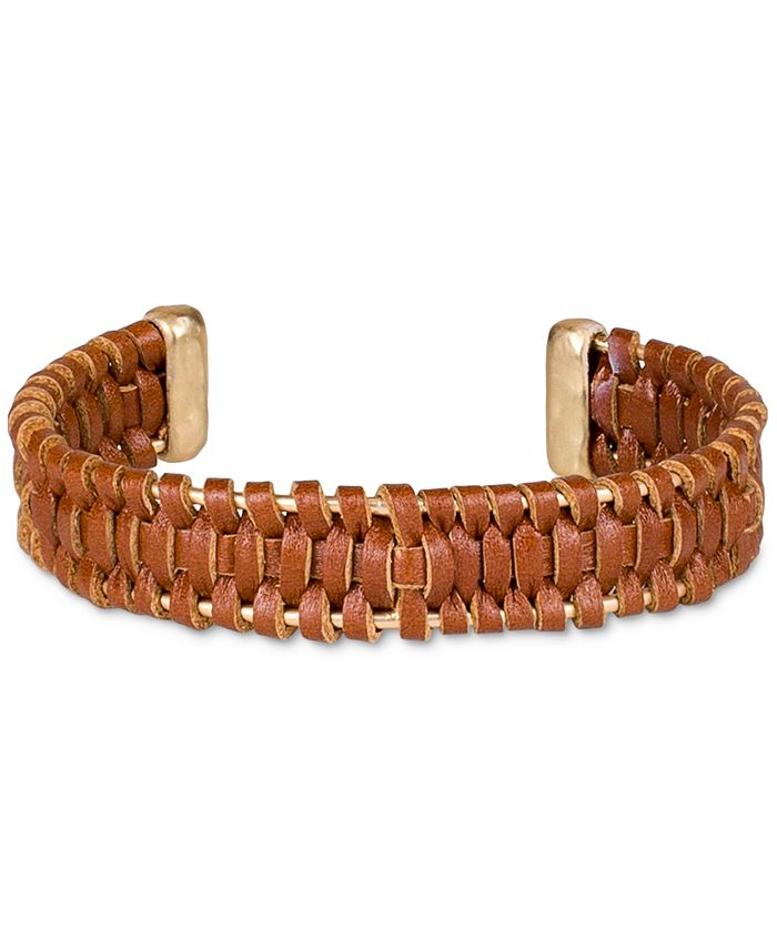 Patricia Nash Gold-Tone Woven Leather Cuff Bracelet - Macy's
