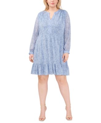 Vince Camuto - Plus Size Printed Long-Sleeve Fit & Flare Dress