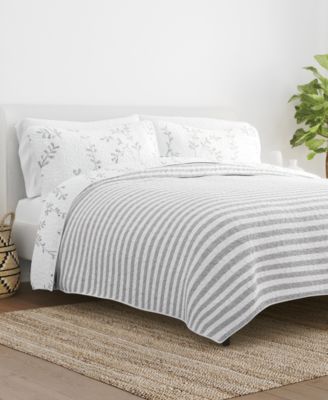Sprouting Vines Stripe Reversible 3-Pc. Lightweight Quilt Set, King/California King