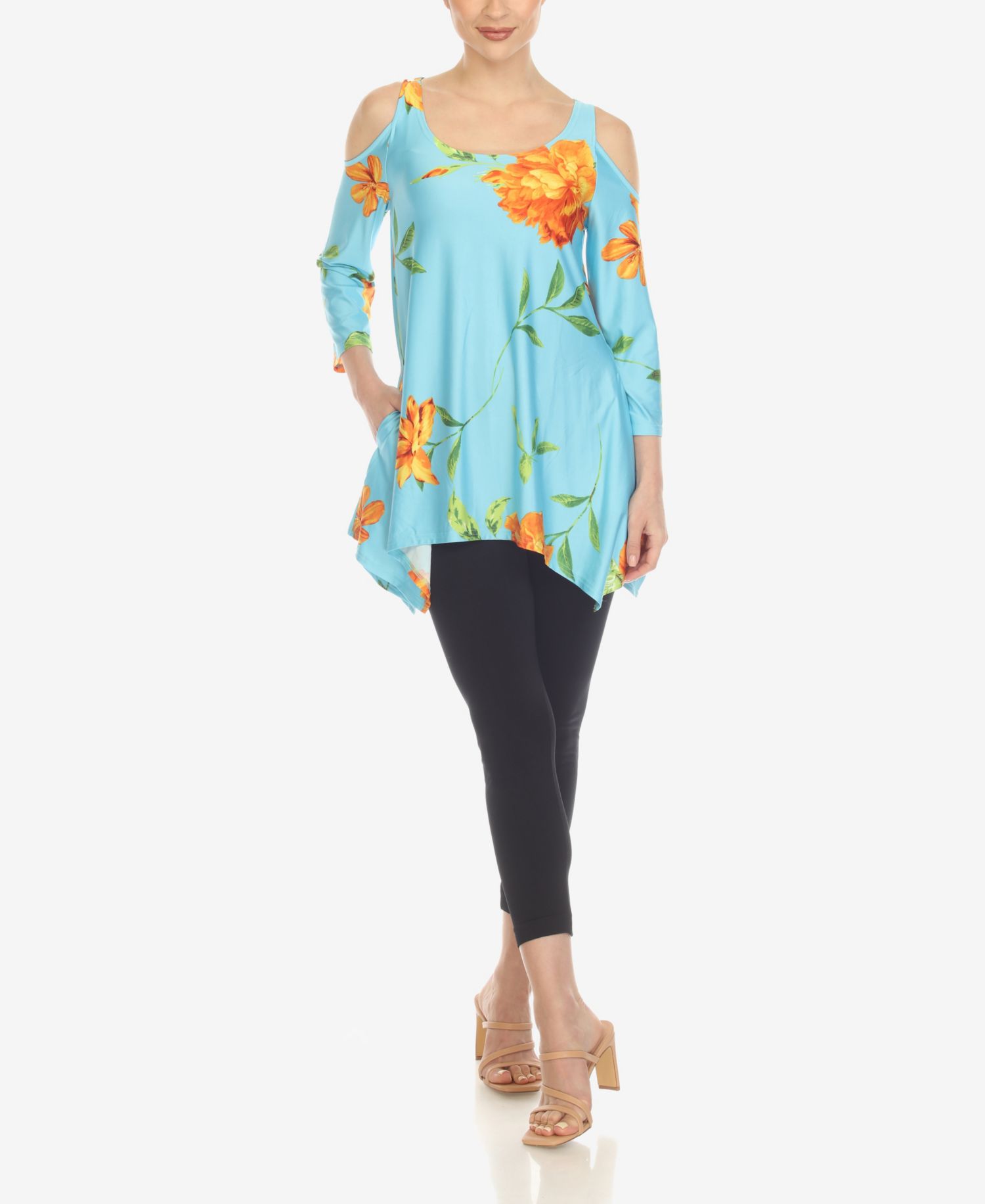 Women's Floral Printed Cold Shoulder Tunic Top