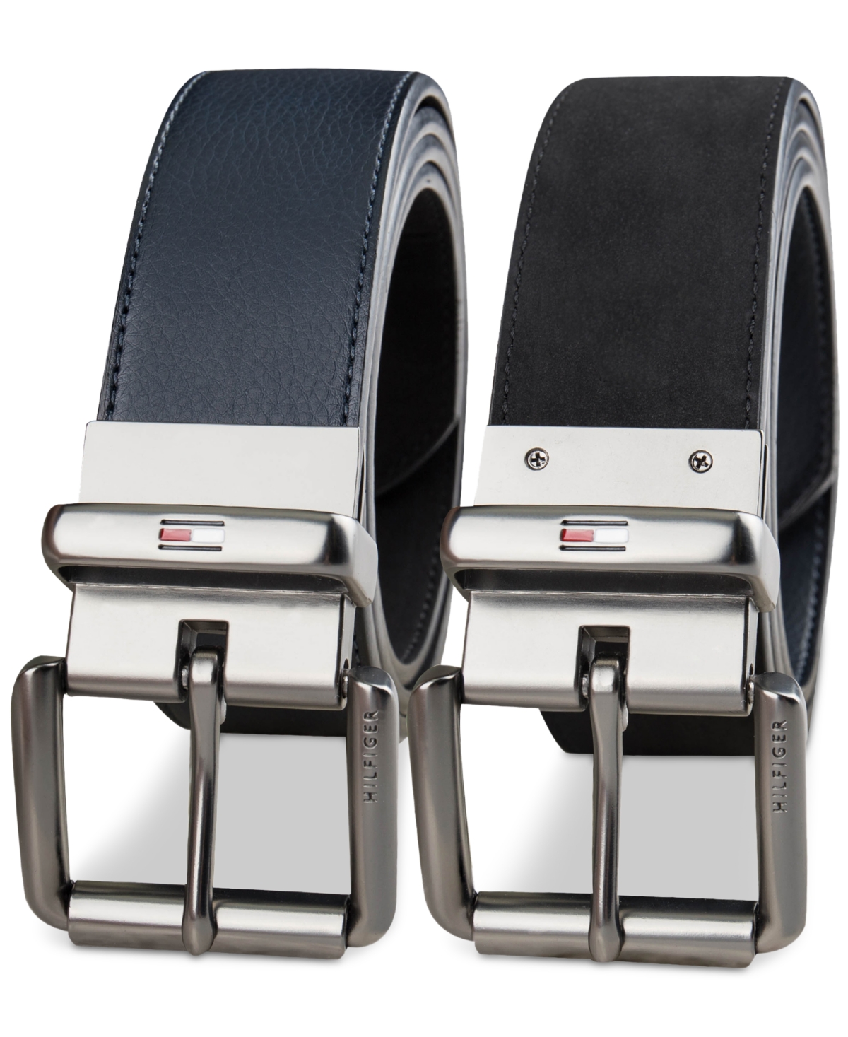 Tommy Hilfiger Men's Two-in-one Reversible Casual Matte And Pebbled Belt In Blue