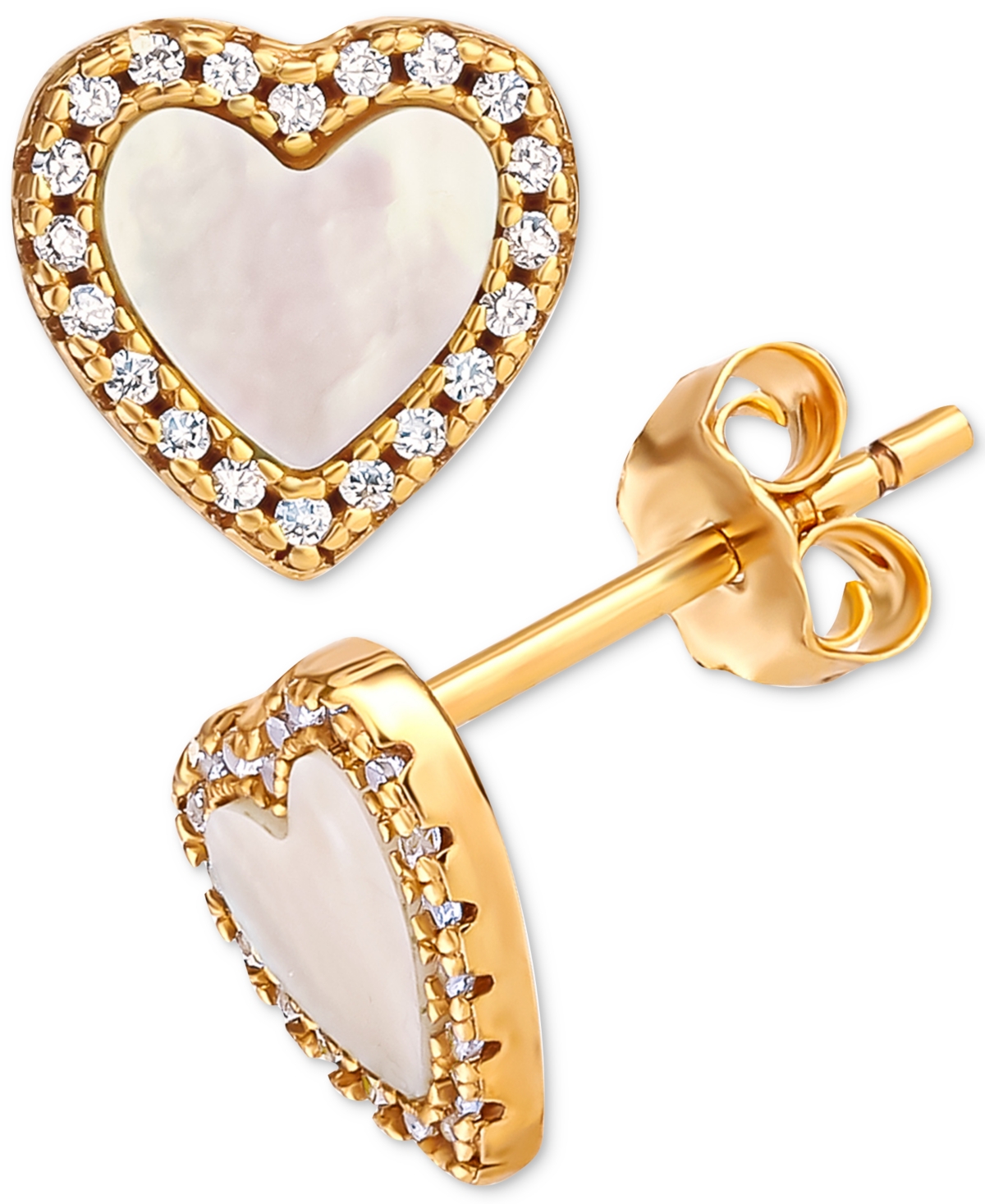 Giani Bernini Mother Of Pearl & Cubic Zirconia Heart Stud Earrings In 18k Gold-plated Sterling Silver, Created For