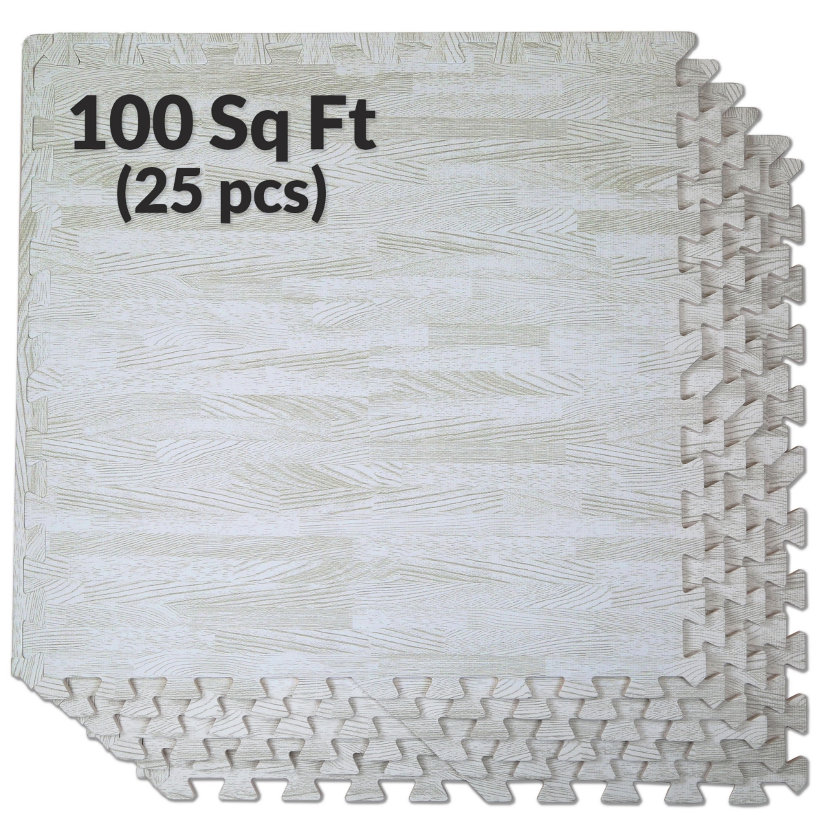 100 SqFt 3/8" White Wood Grain Foam Mat Interlocking Flooring 2'X2' 25pcs - Grey