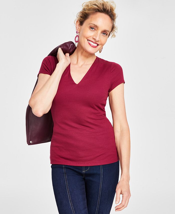 I.N.C. Concepts Women's Ribbed V-Neck Created for Macy's -