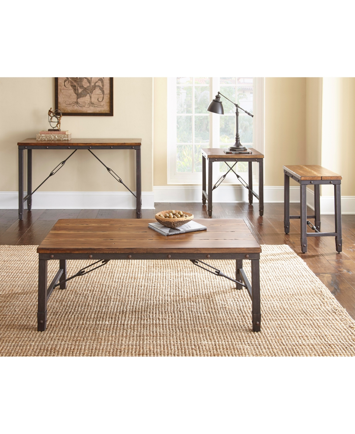 Steve Silver Ashford 48" Wood and Metal Industrial Style Cocktail Table