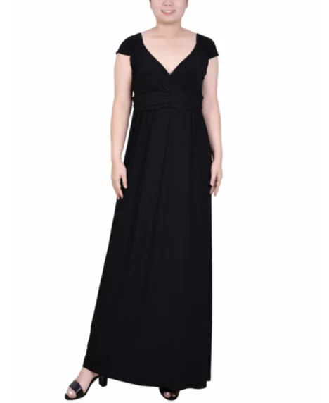 Petite Ruched Empire-Waist Maxi Dress - Black