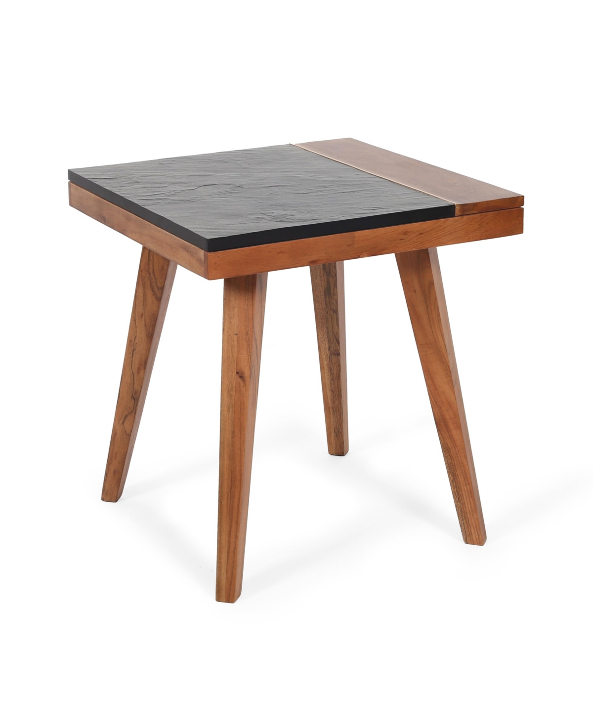 Steve Silver Caspian 19.75" Square Solid Acacia With Slate Inlay End Table In Natural Matte Finish With Charcoal Slate