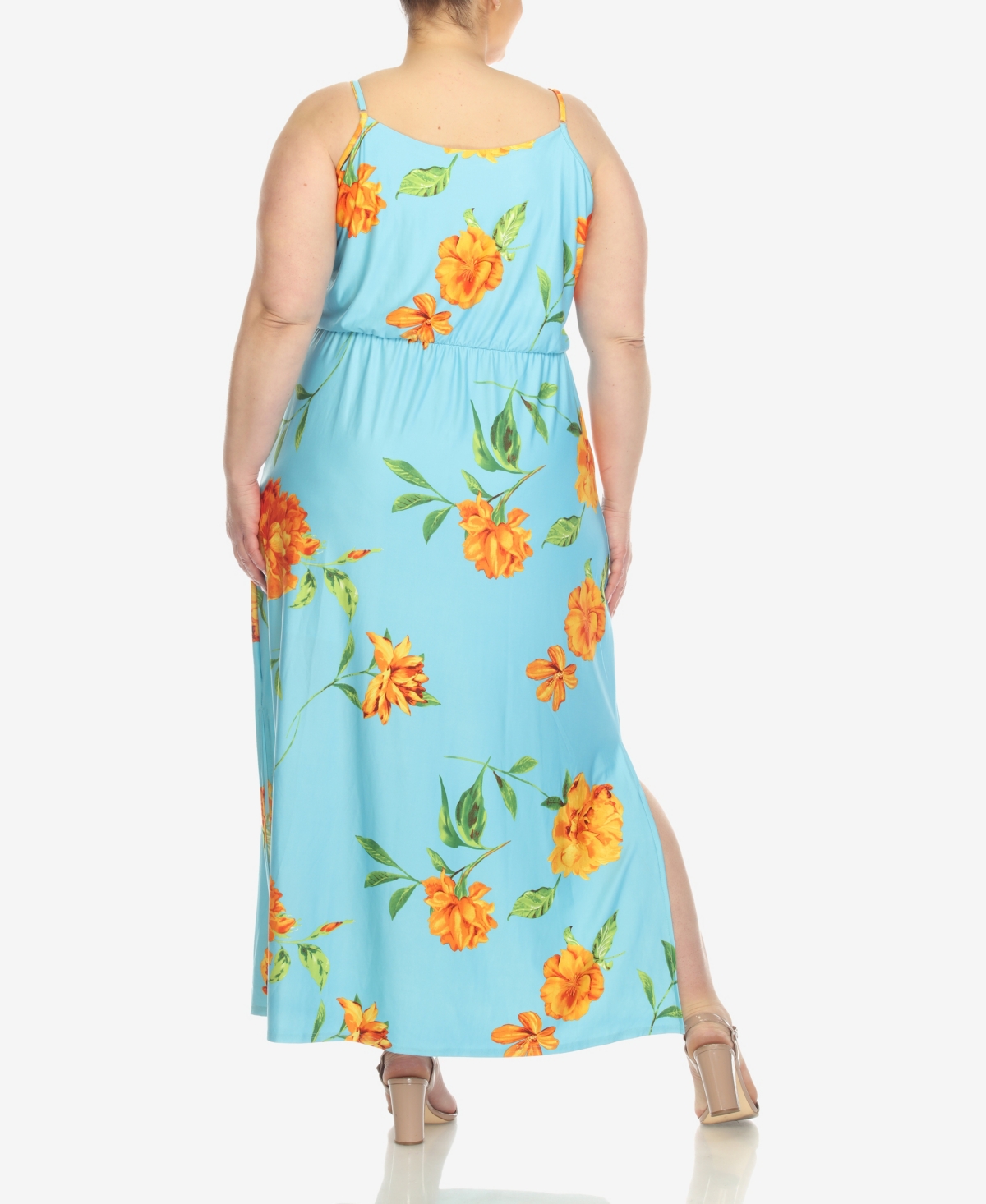 White Mark Plus Size Floral Strap Maxi Dress - Orange