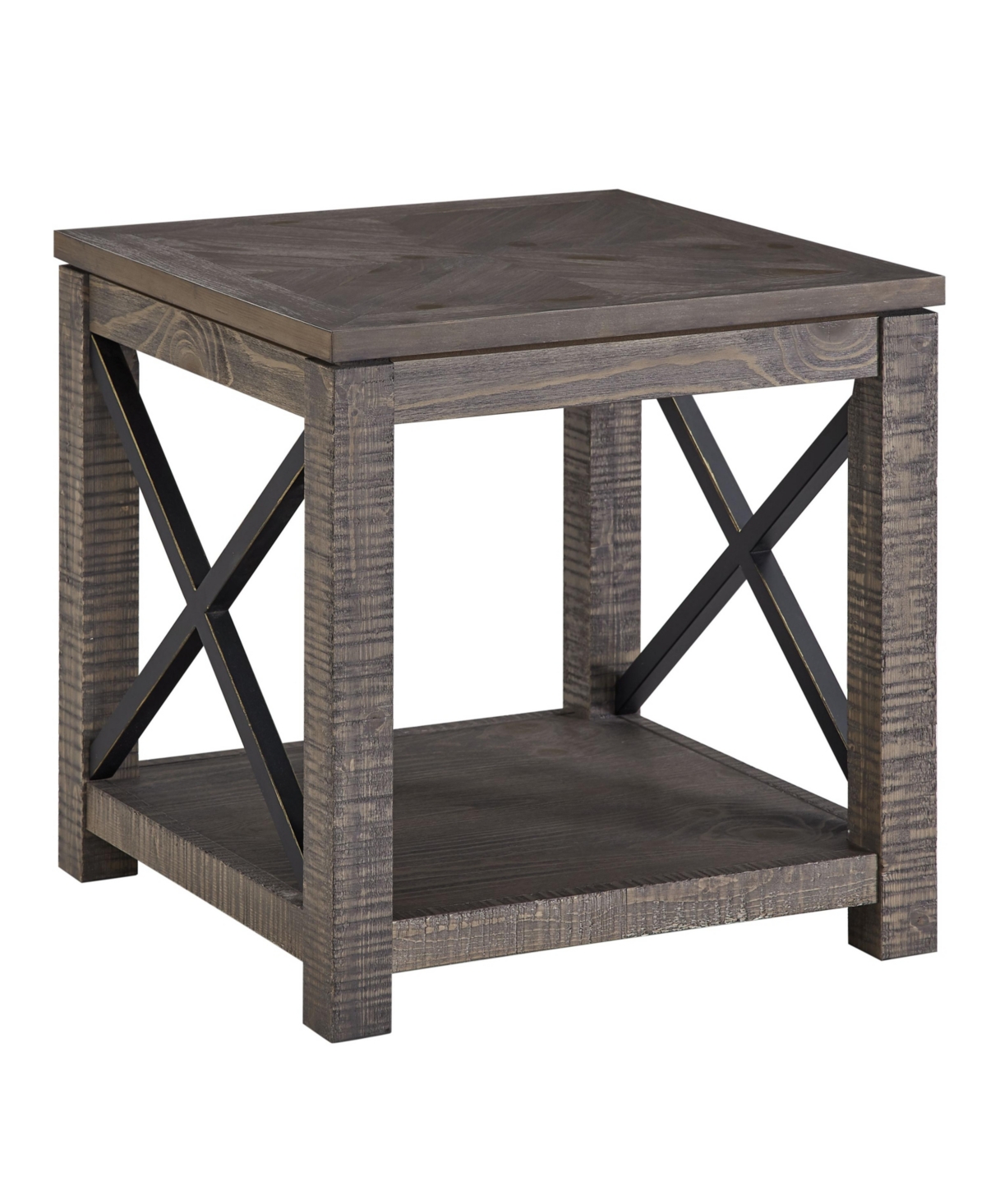 Steve Silver Dexter 24" Square Wooden End Table In Driftwood With Ruff-hewn Distressing