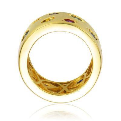 14k Gold Plated Colored CZ Wide Band Ring For Men & Women