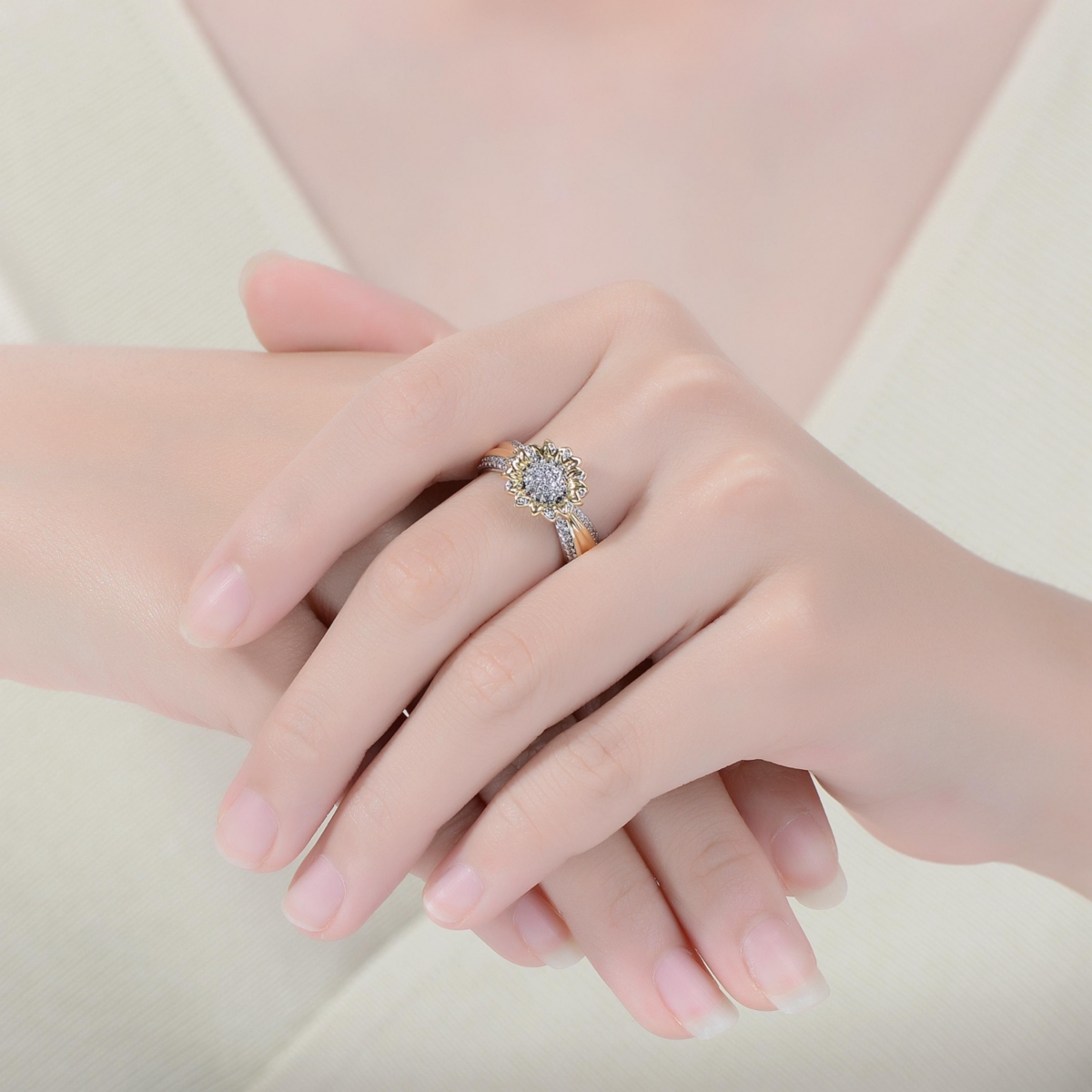 Ra White Gold Plated and 14K Cubic Zirconia Nature Inspired Ring