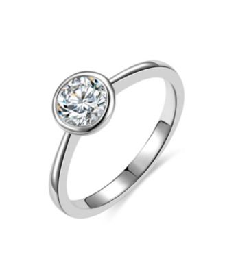 Cubic Zirconia Modern Bezel Solitaire Slim Band Ring