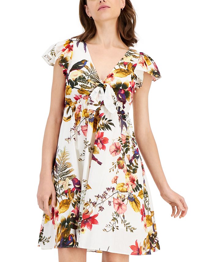 Taylor Women's Cotton Flutter-Sleeve Empire-Waist Dress - Macy's