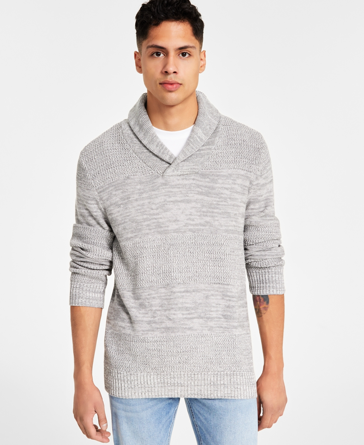 Men's Shawl-Collar Sweater, Created for Macy's - Pewter