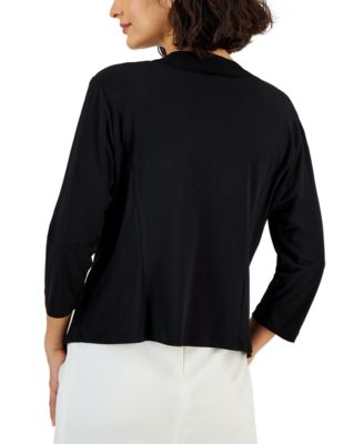 Petite Open-Front 3/4-Sleeve Waterfall Shrug