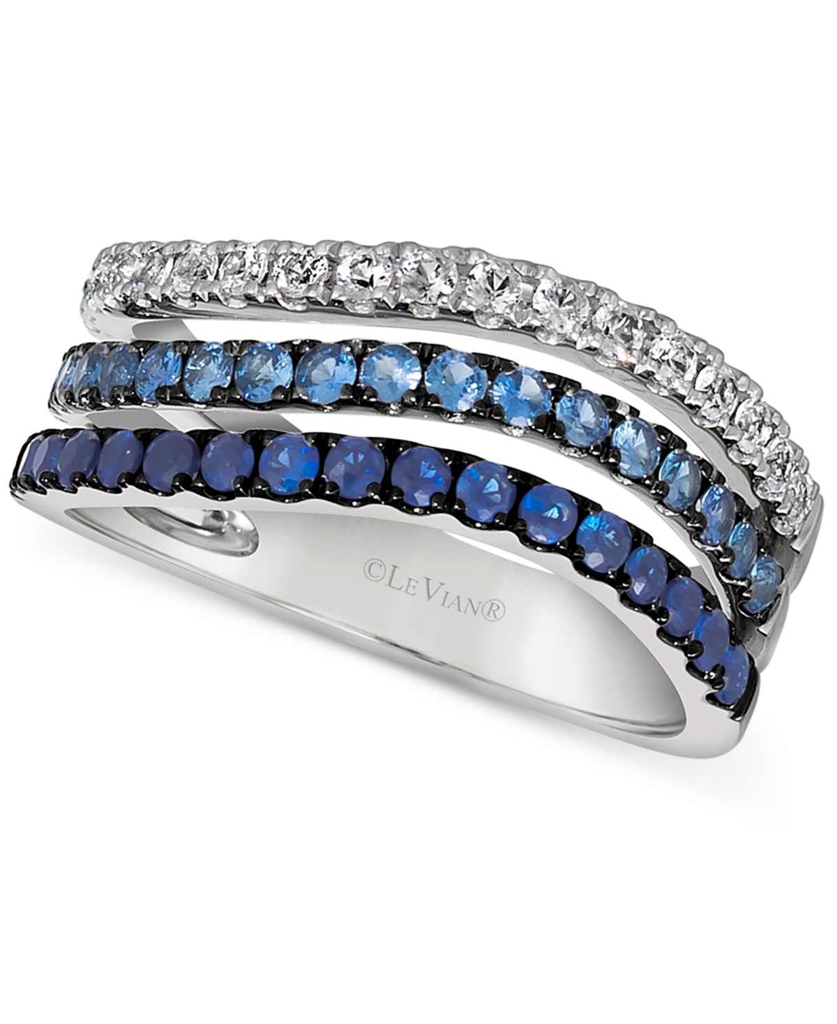 Le Vian Denim Ombre Sapphire (5/8 Ct. T.w.) & White Sapphire (1/3 Ct. T.w.) Triple Row Ring In 14k White Gol In K Vanilla Gold Ring