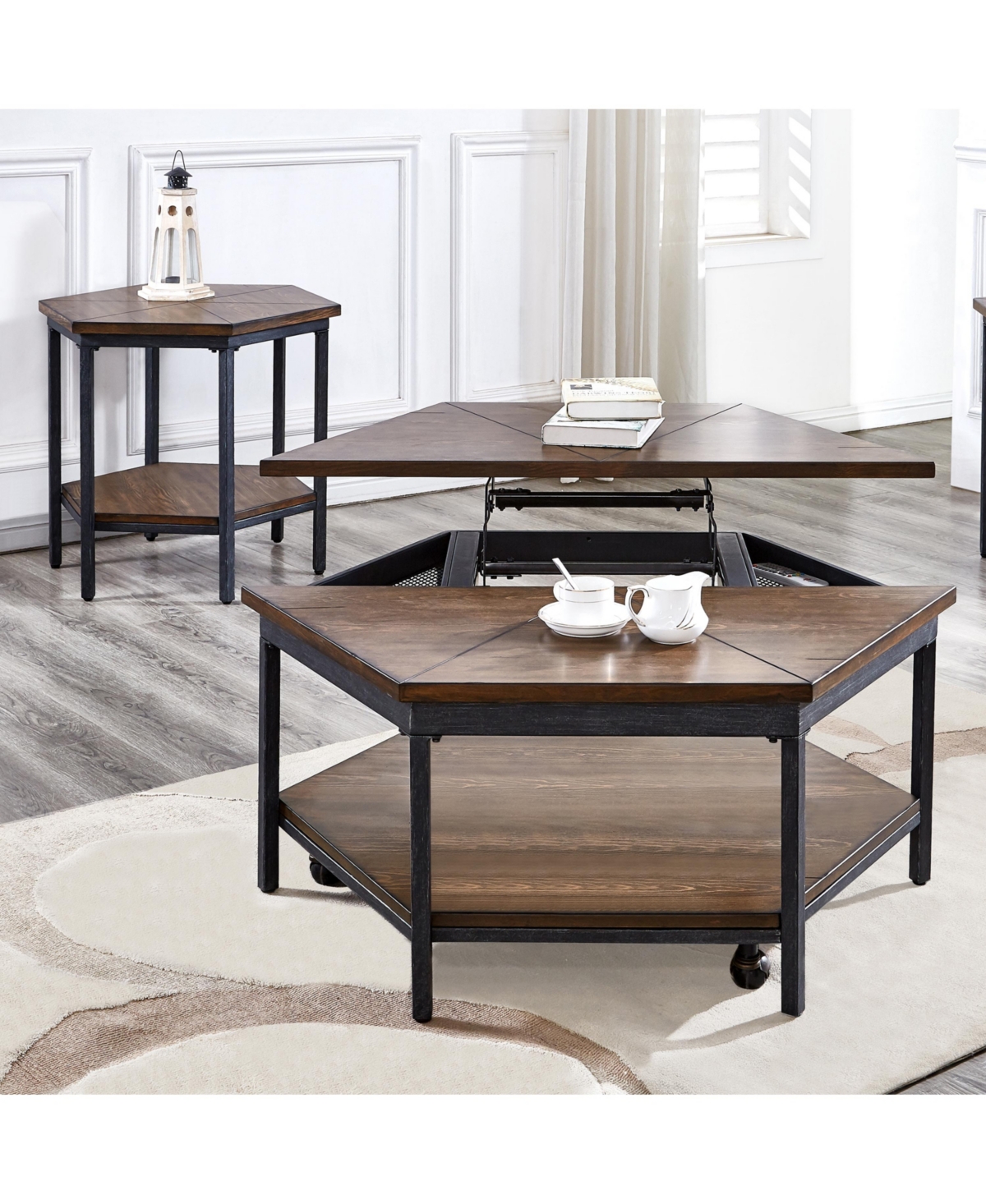 Steve Silver Ultimo Hexagonal Wood and Iron End Table