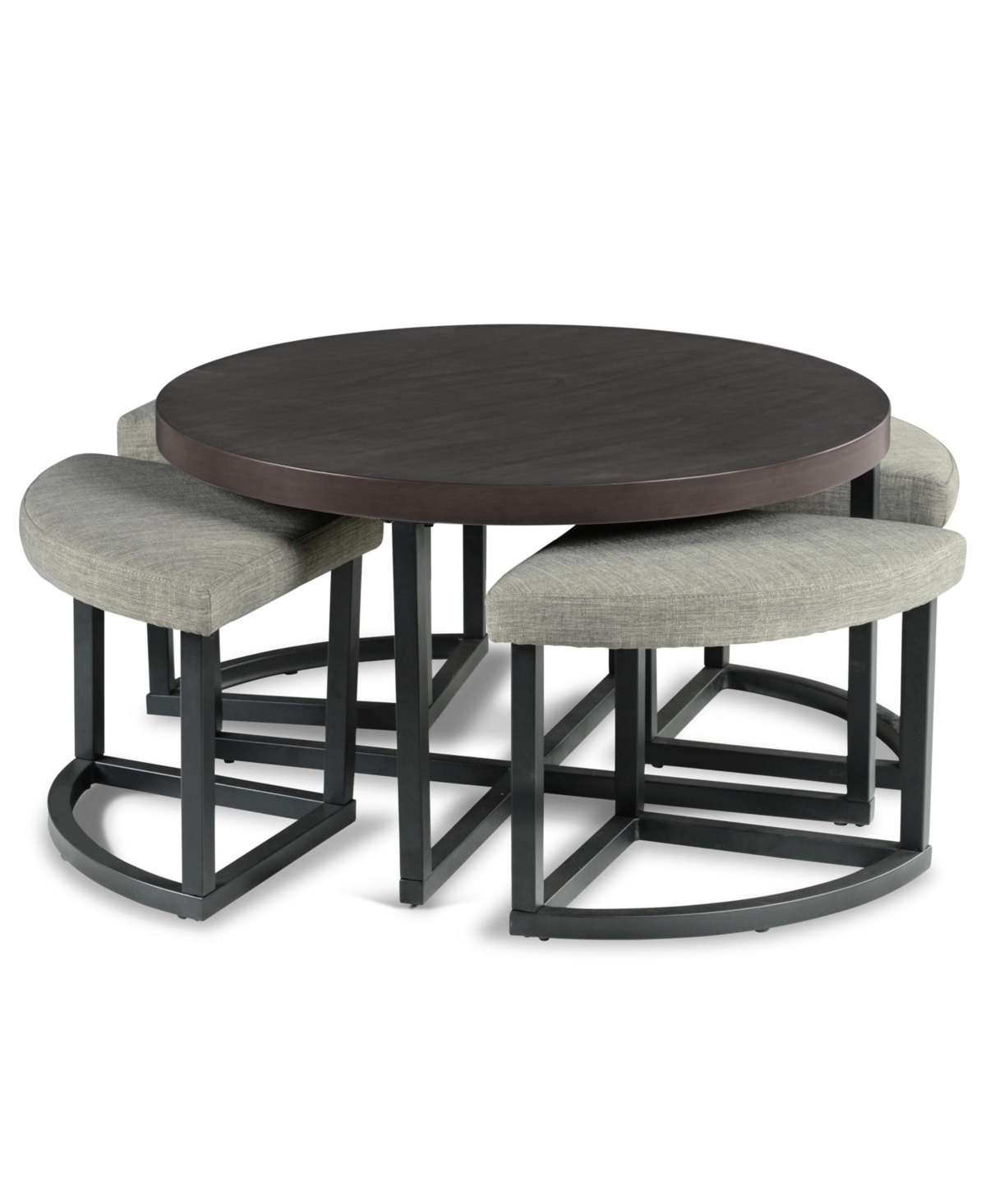 Steve Silver Yukon Round Coffee Table with Four Stools - Ebony Iron, Gray Fa