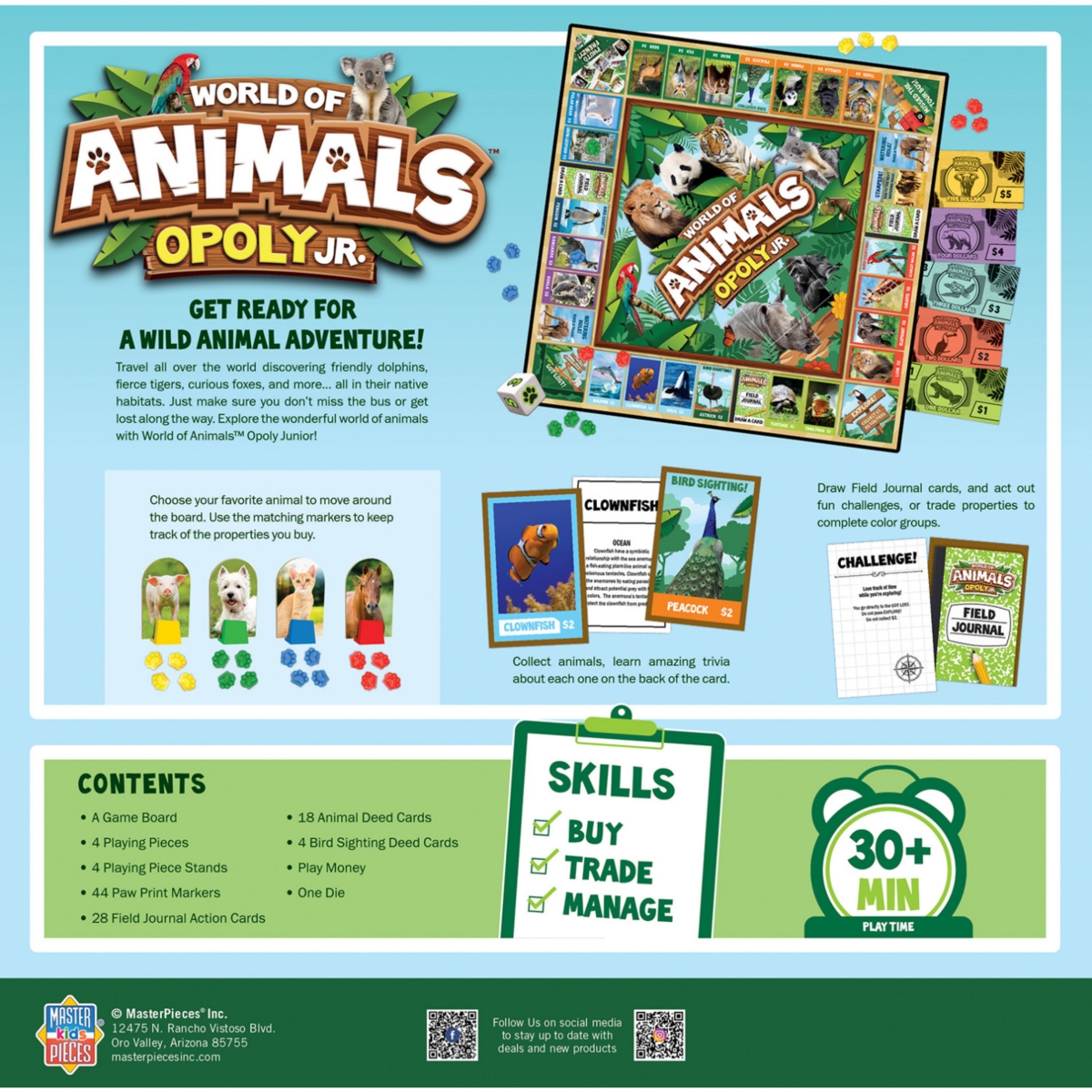 Masterpieces World of Animals Opoly Junior for Kids and Families