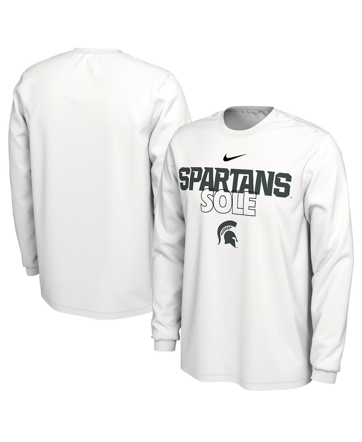 Shop Nike Men's  White Michigan State Spartans On Court Long Sleeve T-shirt