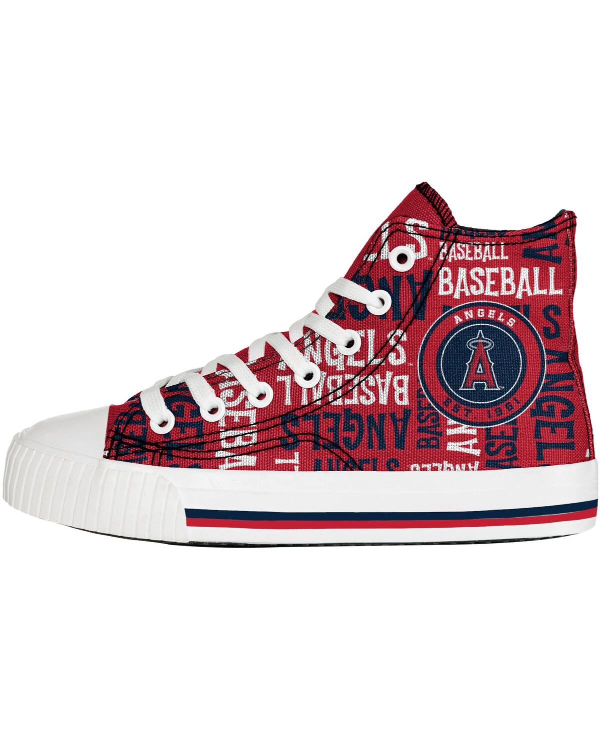 Foco Kids' Youth Boys And Girls  Red Los Angeles Angels Repeat Wordmark High Top Canvas Allover Sneakers