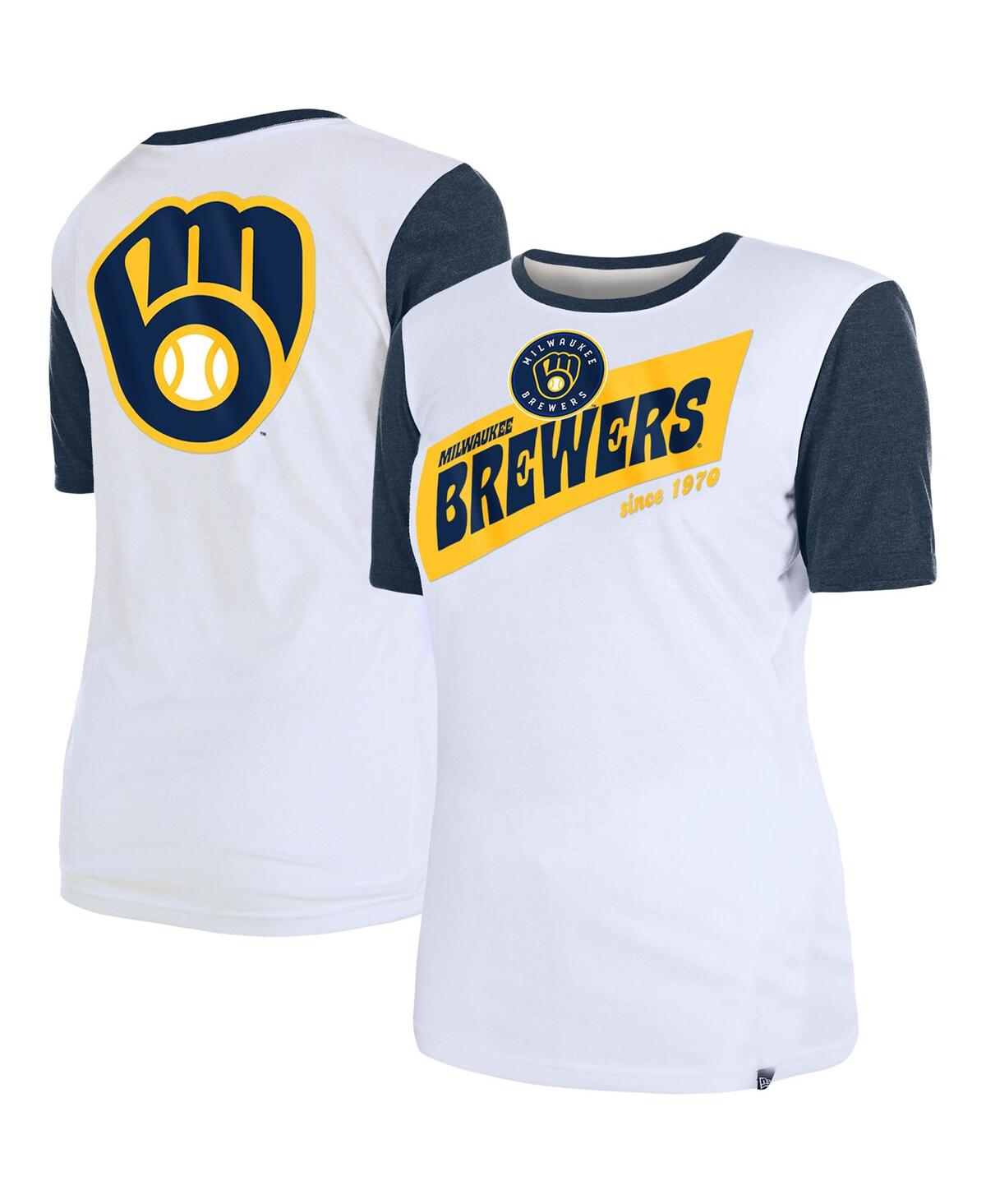 New Era Women's  White Milwaukee Brewers Colorblock T-shirt