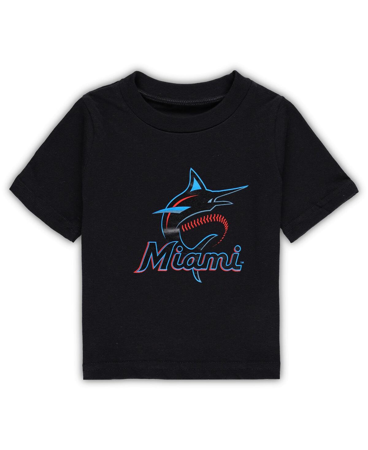 OUTERSTUFF INFANT BOYS AND GIRLS BLACK MIAMI MARLINS TEAM CREW PRIMARY LOGO T-SHIRT