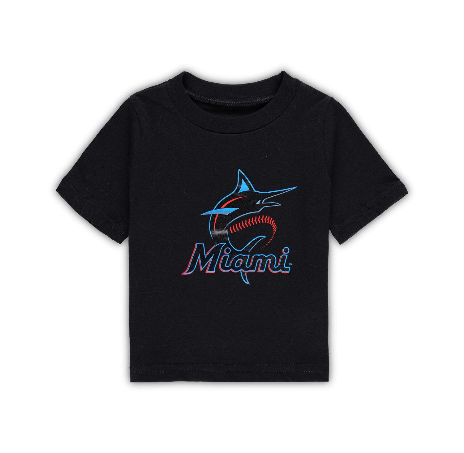Infant Boys and Girls Black Miami Marlins Team Crew Primary Logo T-shirt