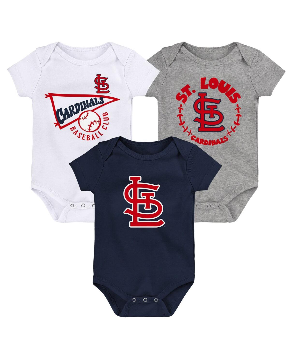 Shop Outerstuff Newborn And Infant Boys And Girls Navy, White, Heather Gray St. Louis Cardinals Biggest Little Fan 3 In Navy,white,heather Gray