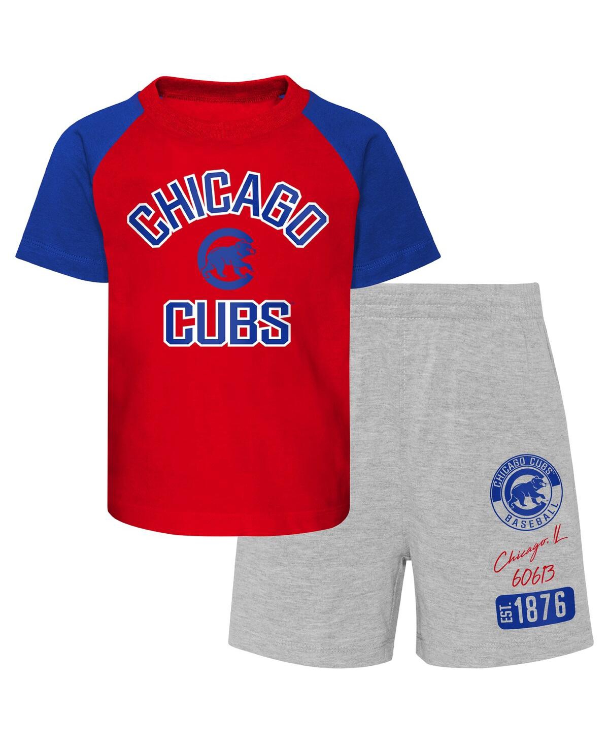 Shop Outerstuff Toddler Boys And Girls Red And Heather Gray Chicago Cubs Two-piece Groundout Baller Raglan T-shirt A In Red,heather Gray