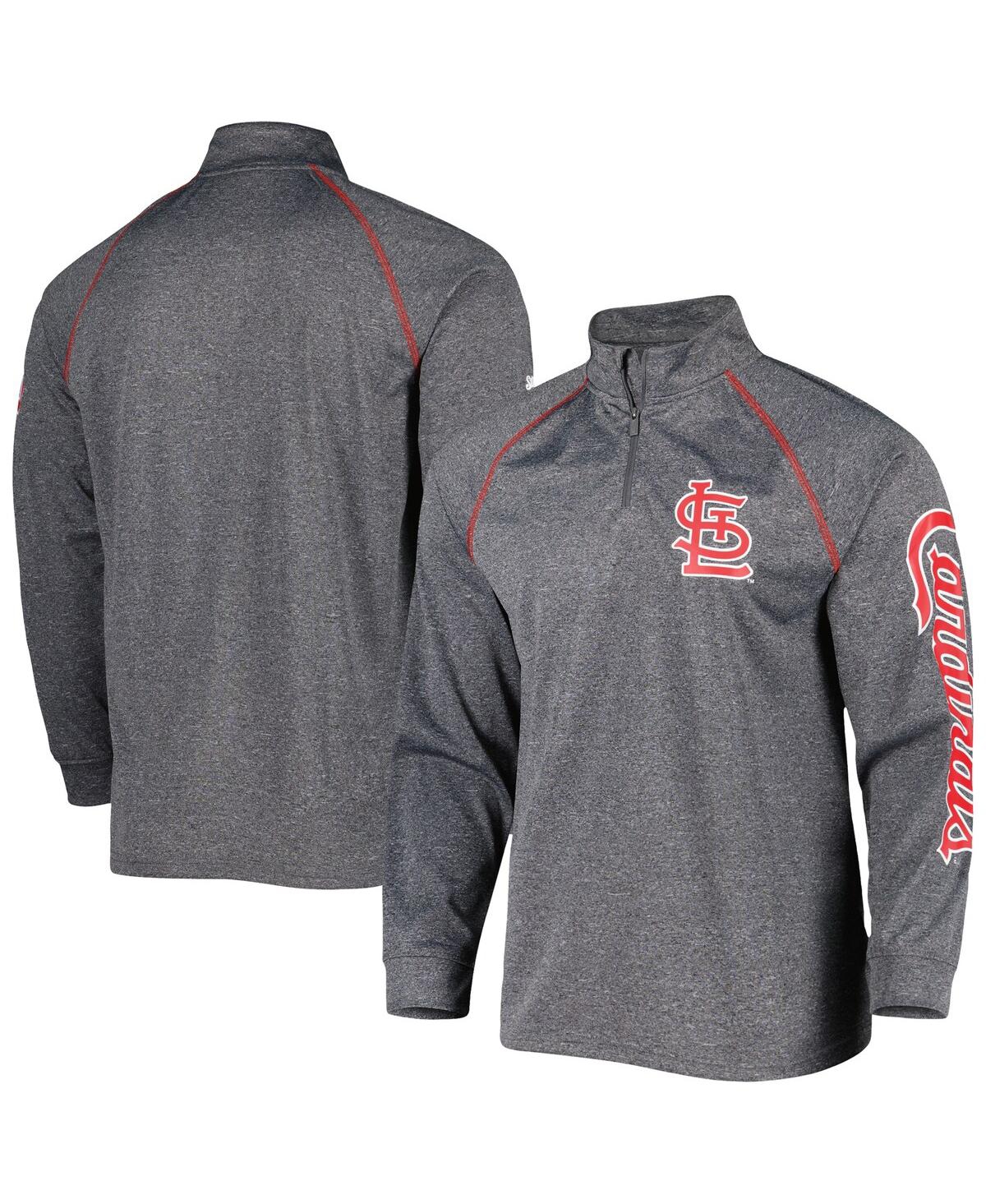 Shop Stitches Men's  Heather Gray St. Louis Cardinals Wordmark Raglan Quarter-zip Top