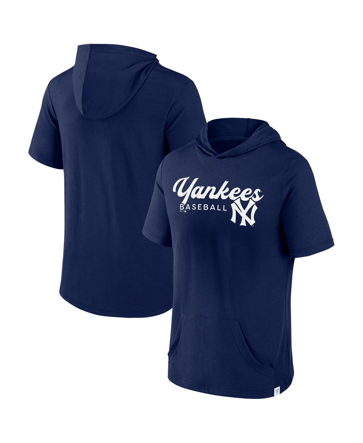 Men's FanaticsNew York Yankees Offensive Strategy Short Sleeve Pullover Hoodie - Navy