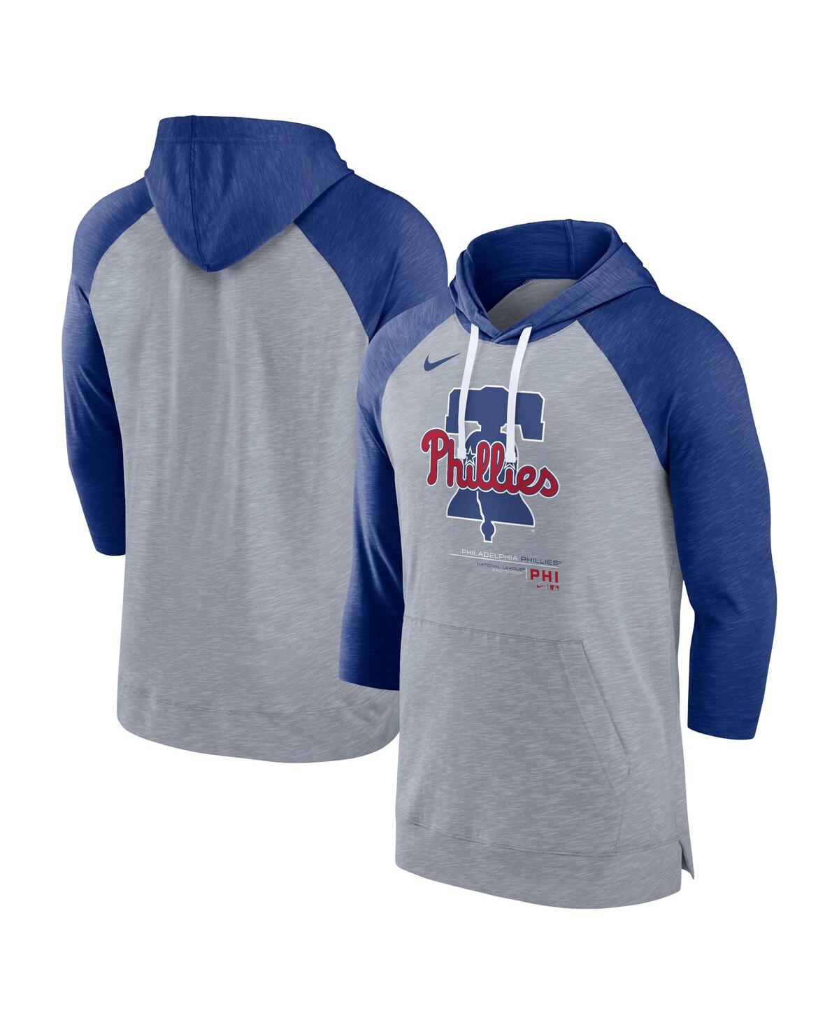 Men's Nike Heather Royal Philadelphia Phillies Baseball Raglan 3/4 Sleeve Pullover Hoodie - Heather Royal