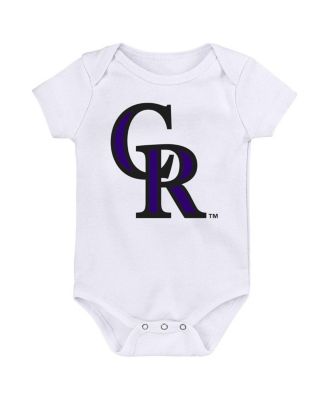 Infant Boys and Girls Purple, Black, White Colorado Rockies Minor League Player Three-Pack Bodysuit Set