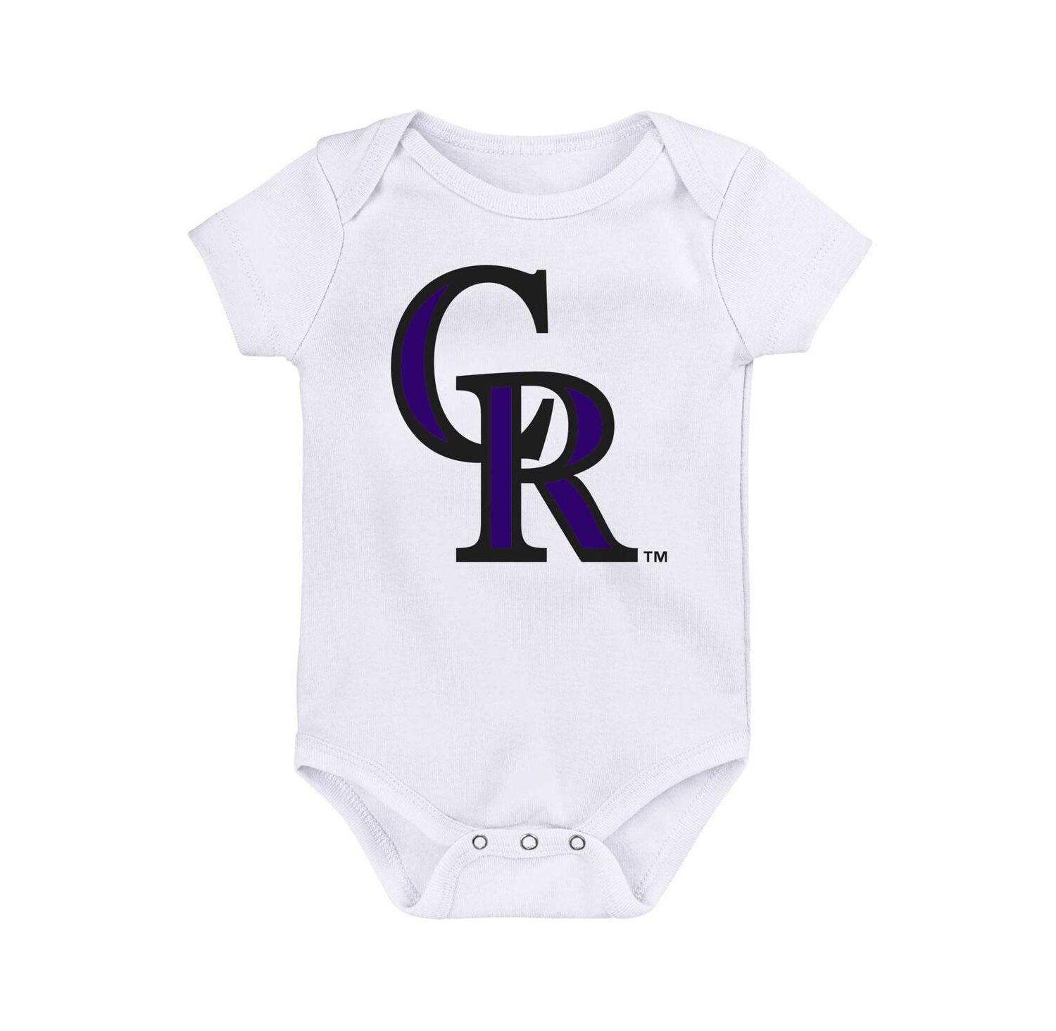 Infant Boys and Girls Purple, Black, White Colorado Rockies Minor League Player Three-Pack Bodysuit Set