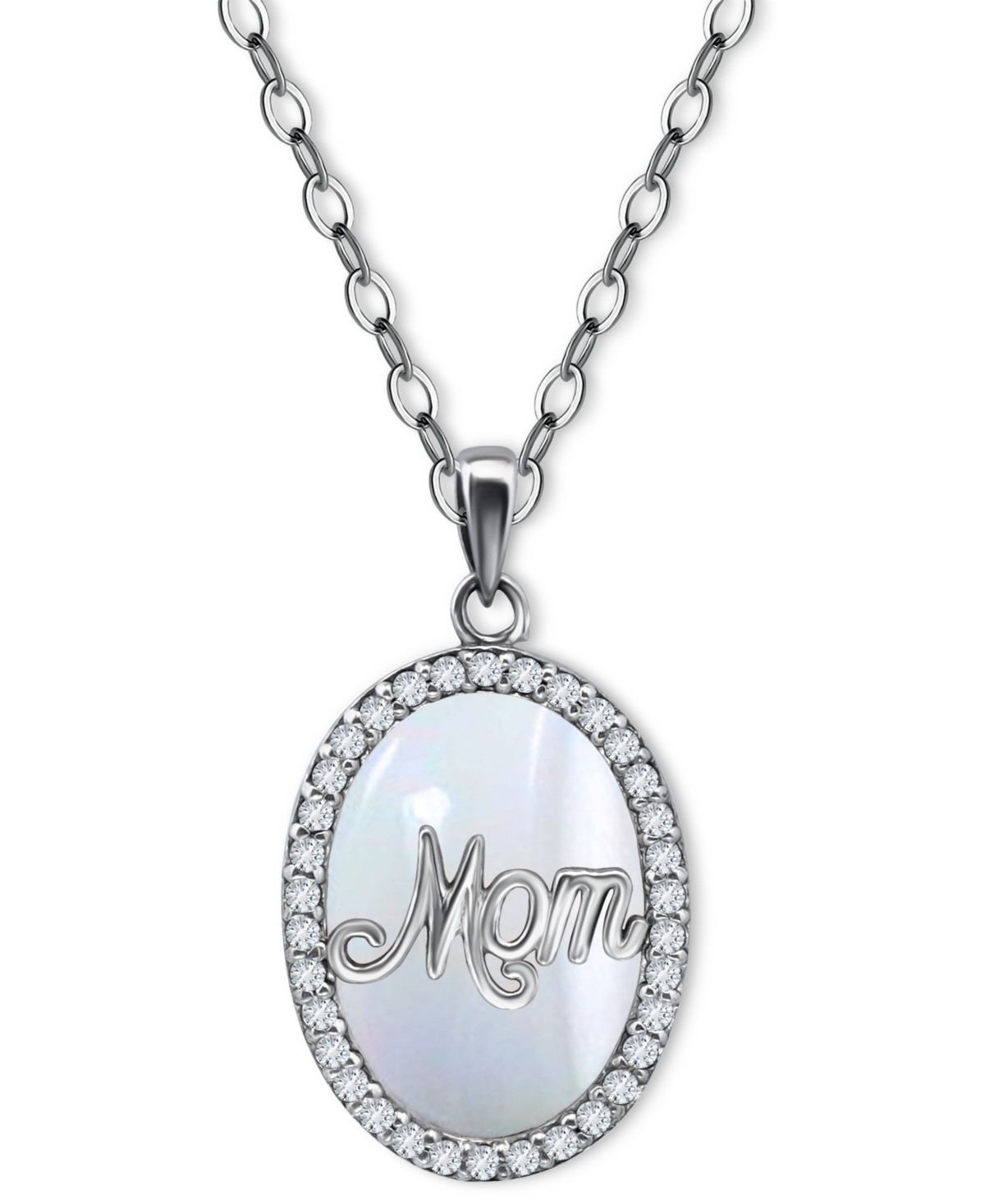 Giani Bernini Cubic Zirconia & Mother Of Pearl Oval "mom" Halo Pendant Necklace, 16" + 2" Extender, Created For Ma In Sterling Silver