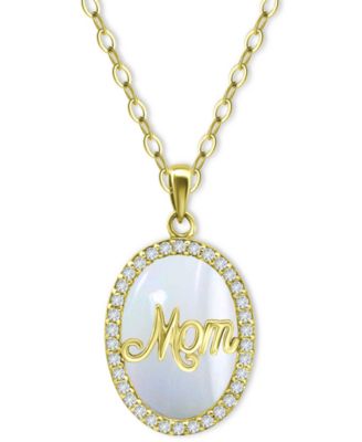 Giani Bernini - Cubic Zirconia & Mother of Pearl Oval "Mom" Halo Pendant Necklace, 16" + 2" extender