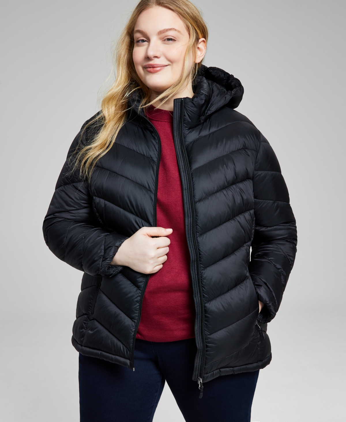 CHARTER CLUB PLUS SIZE PACKABLE HOODED PUFFER COAT, CREATED FOR MACY'S 