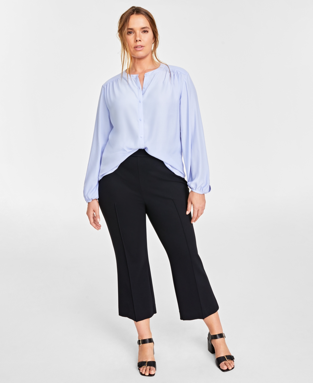 ON 34TH PLUS SIZE SATIN BUTTON-FRONT SHIRT, CREATED FOR MACY'S
