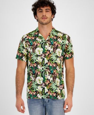 Shop Classic Fit Tropical Print Short-Sleeve Shirt in Stretch