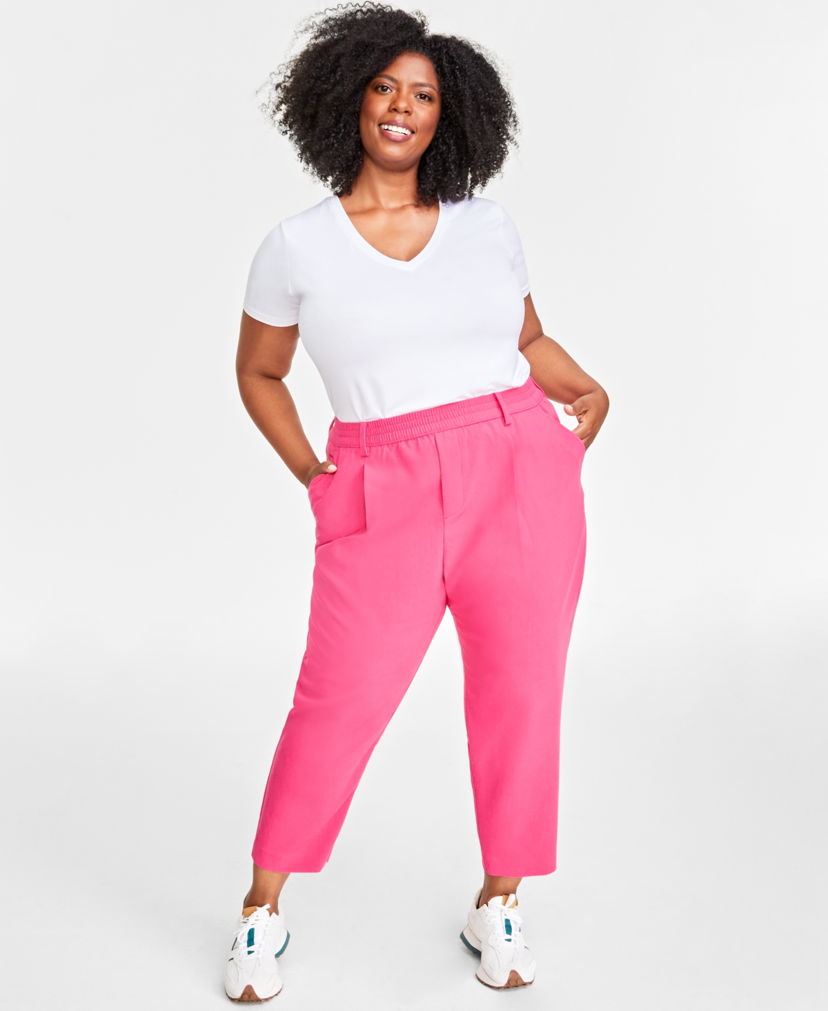 Plus Size Solid Double-Weave Ankle Pants, Created for Macy's - Fuchsia Purple