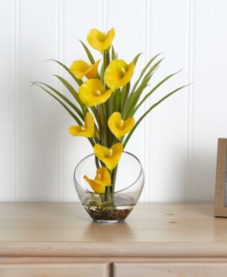 15.5" Calla Lily and Grass Artificial Arrangement in Vase