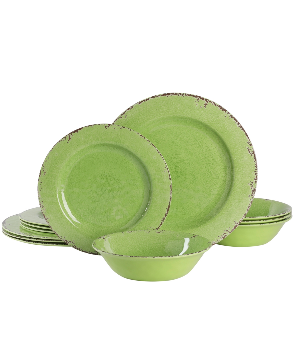 by Gibson Mauna Ice Melamine Dinnerware 12 Piece Set, Service for 4 - Green