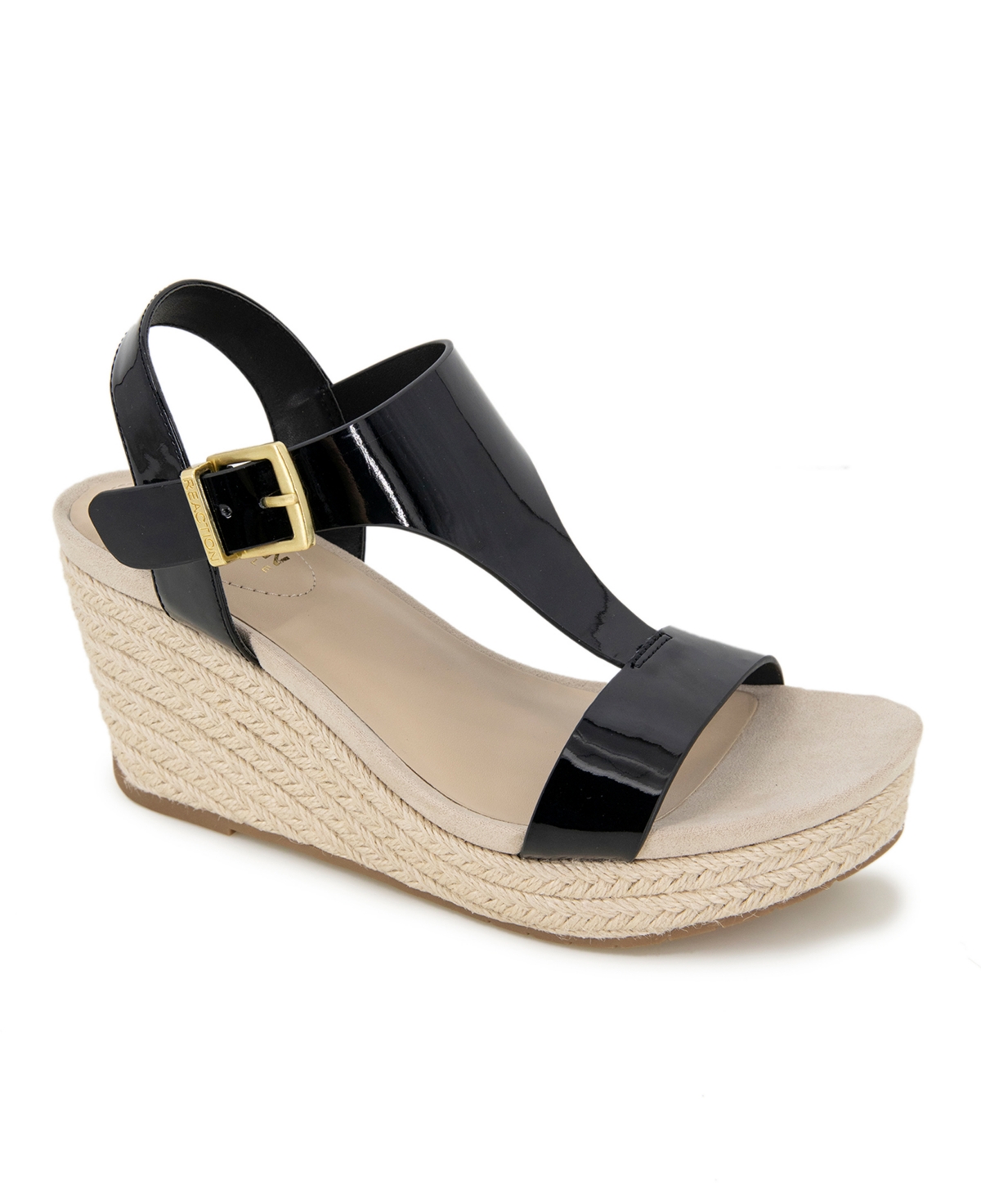 Shop Kenneth Cole Reaction Women's Card Wedge Espadrille Sandals In Black Patent
