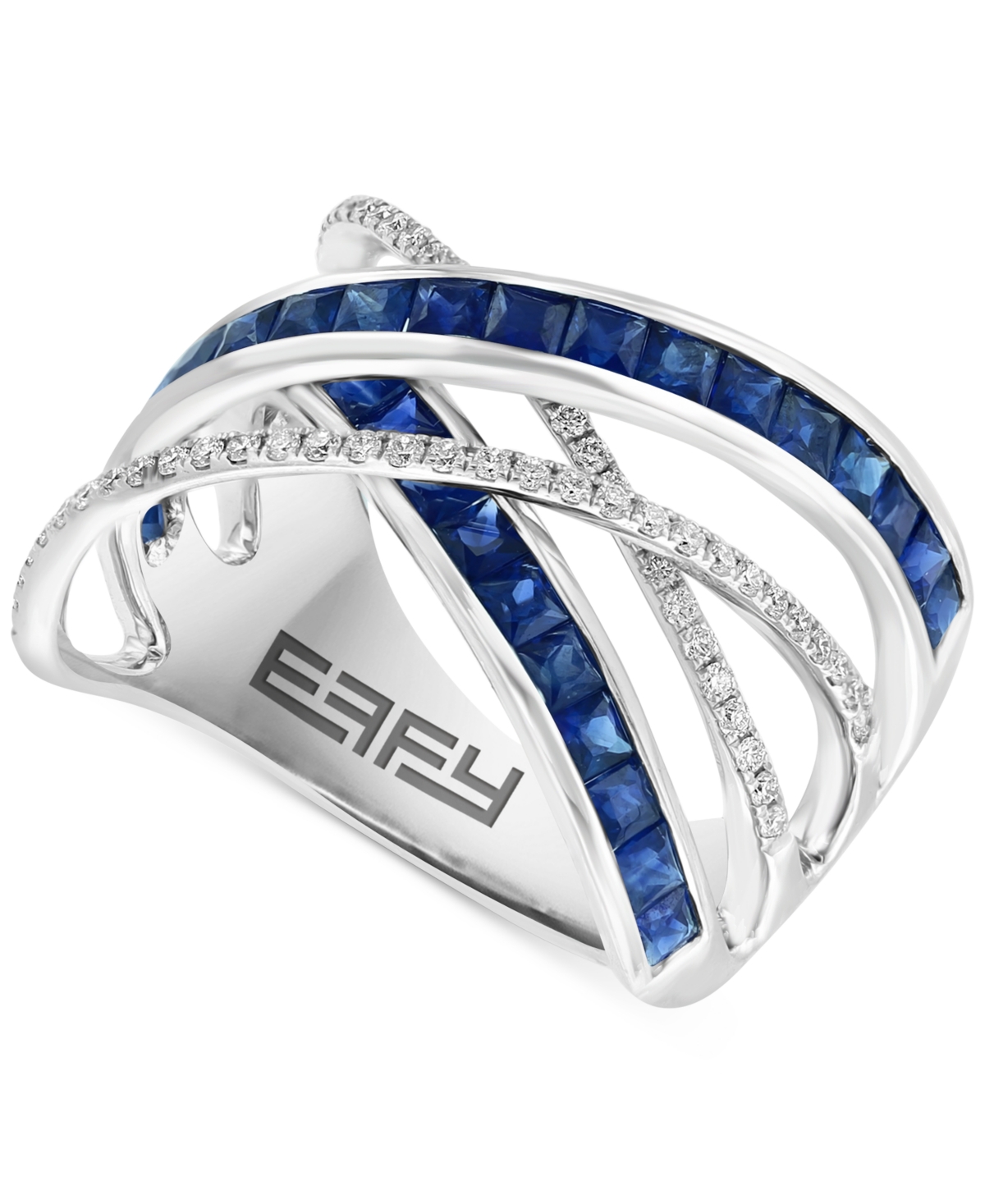 Effy Collection Effy Sapphire (1-7/8 Ct. T.w.) & Diamond (1/4 Ct. T.w.) Crossover Statement Ring In 14k White Gold