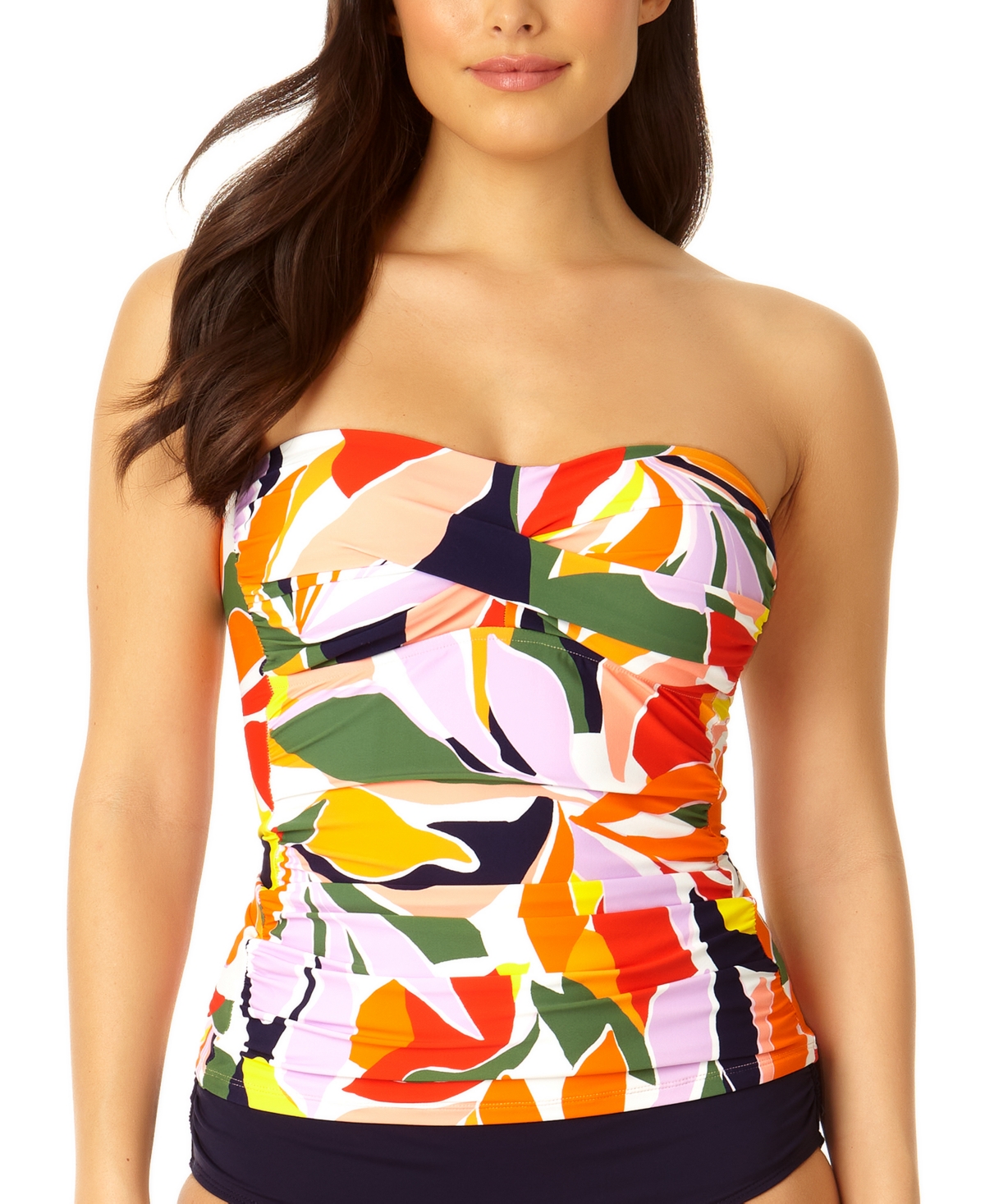 Shop Anne Cole Women's Twist-front Ruched Tankini Top In Multi Palm Print