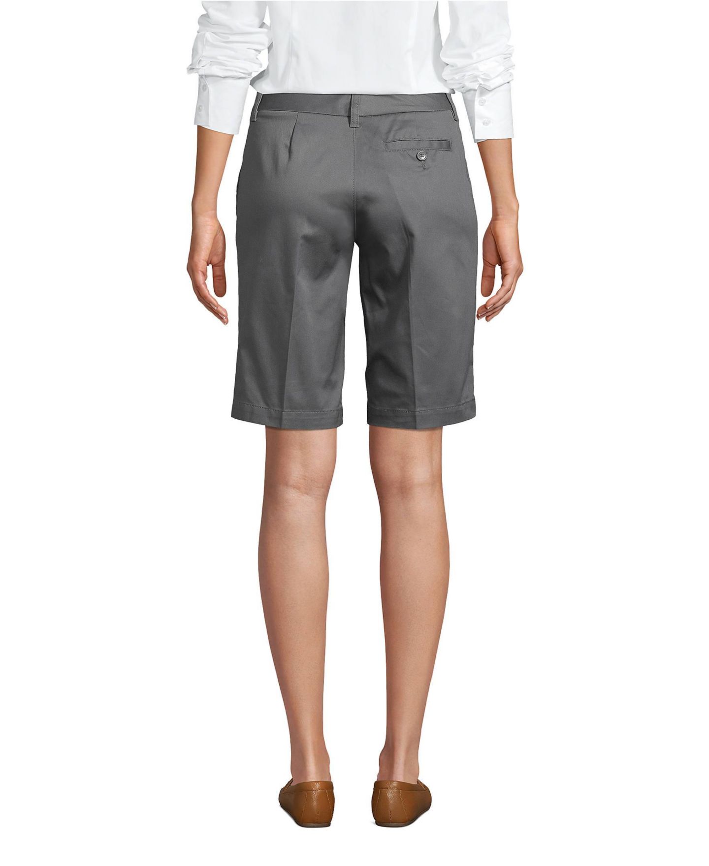 Женские шорты Lands' End Plain Front Blend Chino, цвет: Серый — фото 9