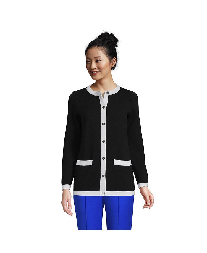 Lands' End Women's Fine Gauge Cotton Pocket Crew Cardigan Macy's