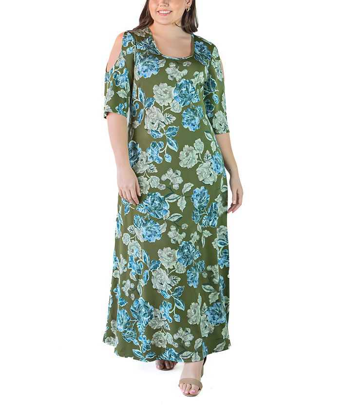 24seven Comfort Apparel Plus Size Elbow Length Sleeve Maxi Dress - Macy's